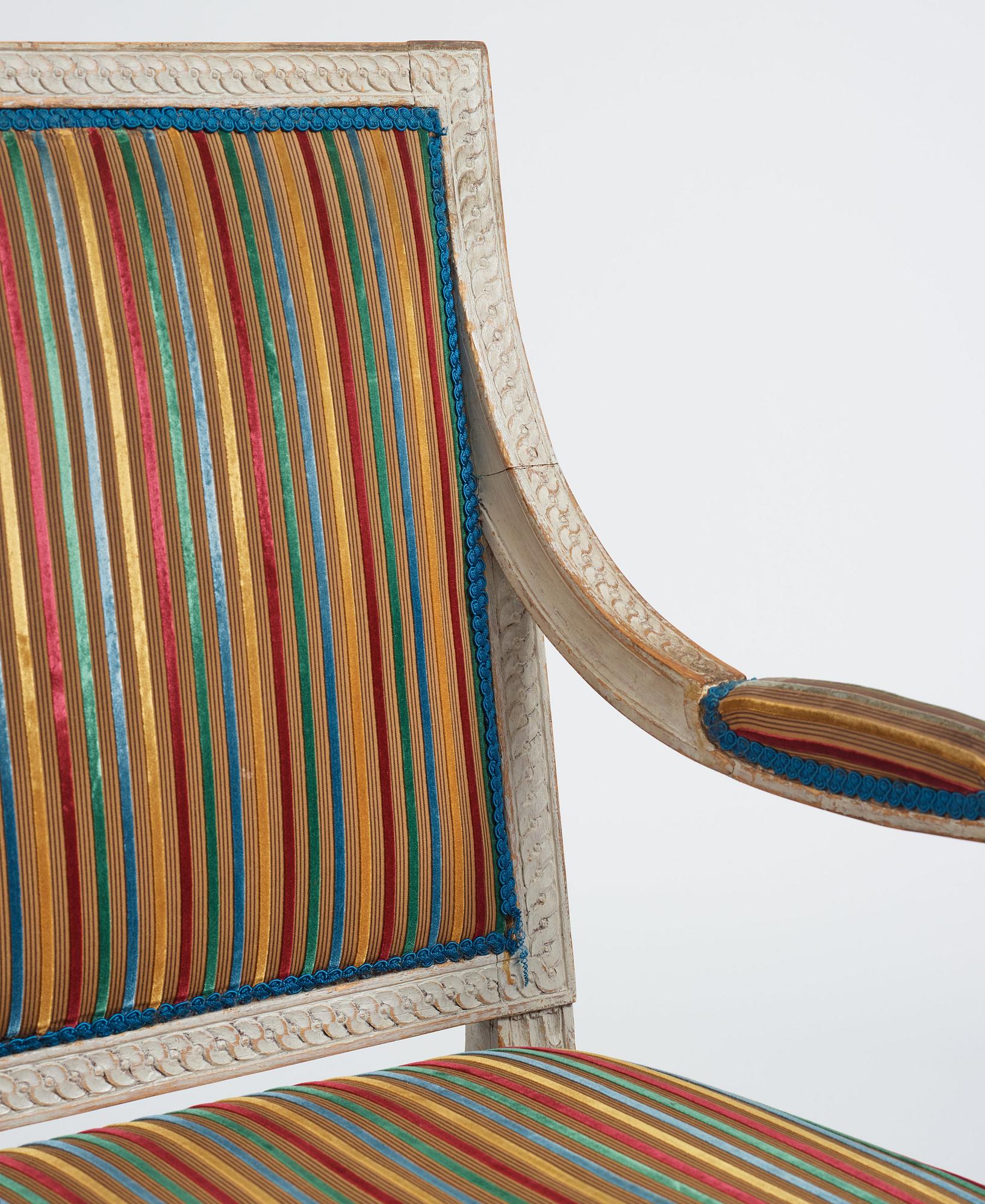 A carved Gustavian armchair, late 18th Century.