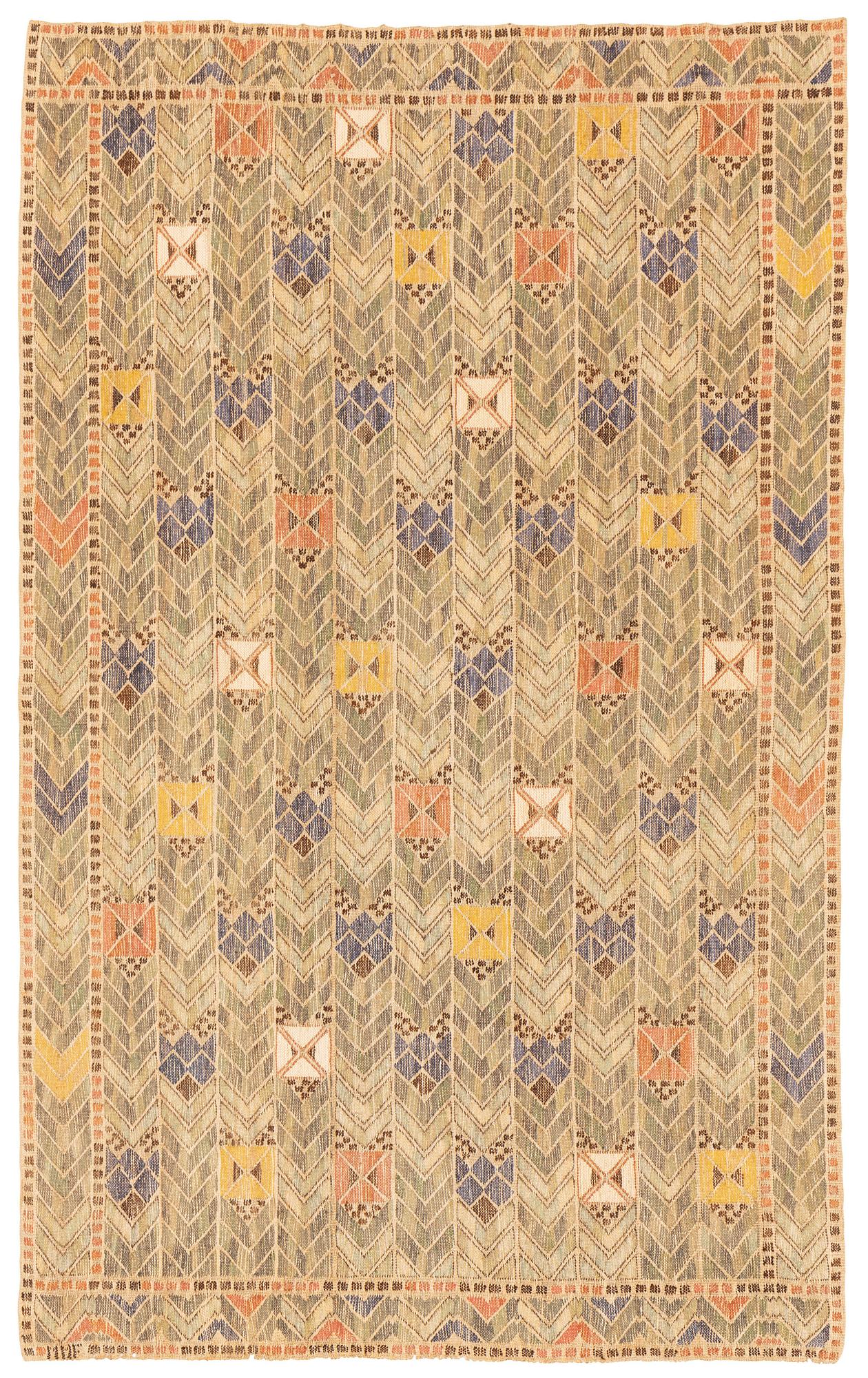 Märta Måås-Fjetterström, draperi, "Rågen", inplock på linnebotten, ca 247 x 127 cm, signerad MMF.