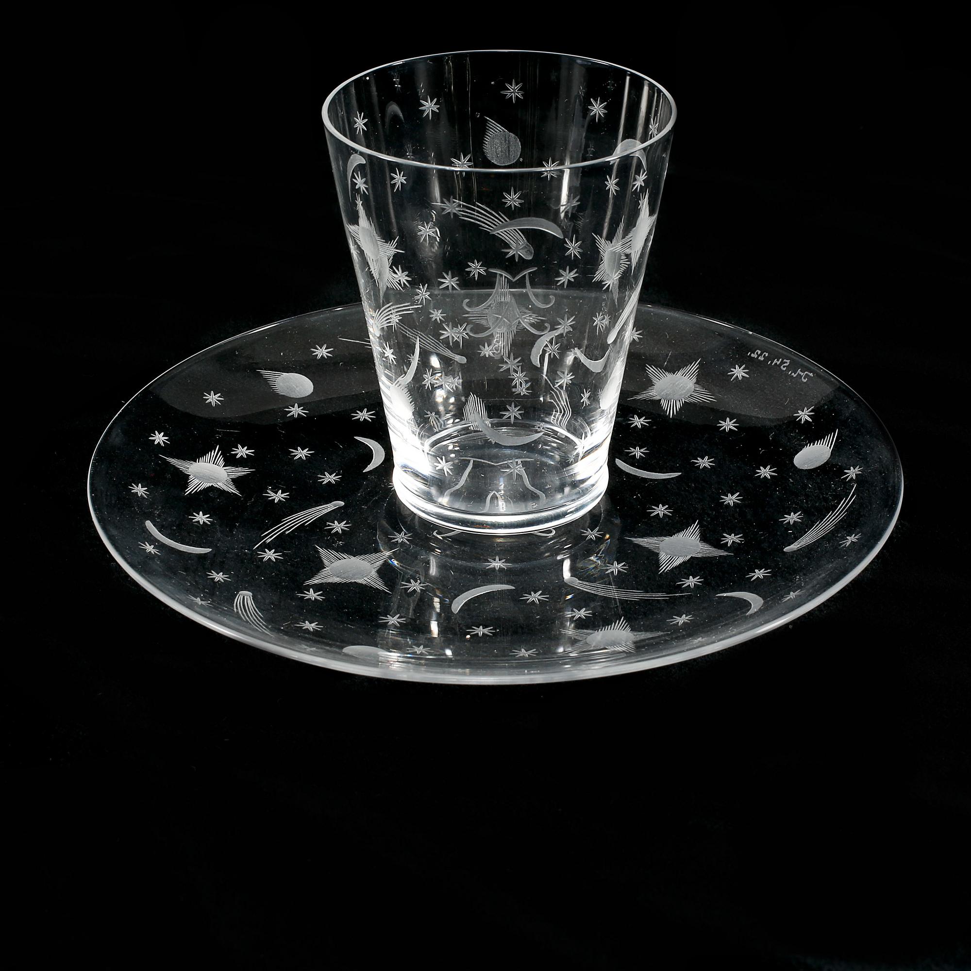 GLAS, 6 st samt ASSIETTER, 6 st, glas, Edward Hald, 1920-tal.