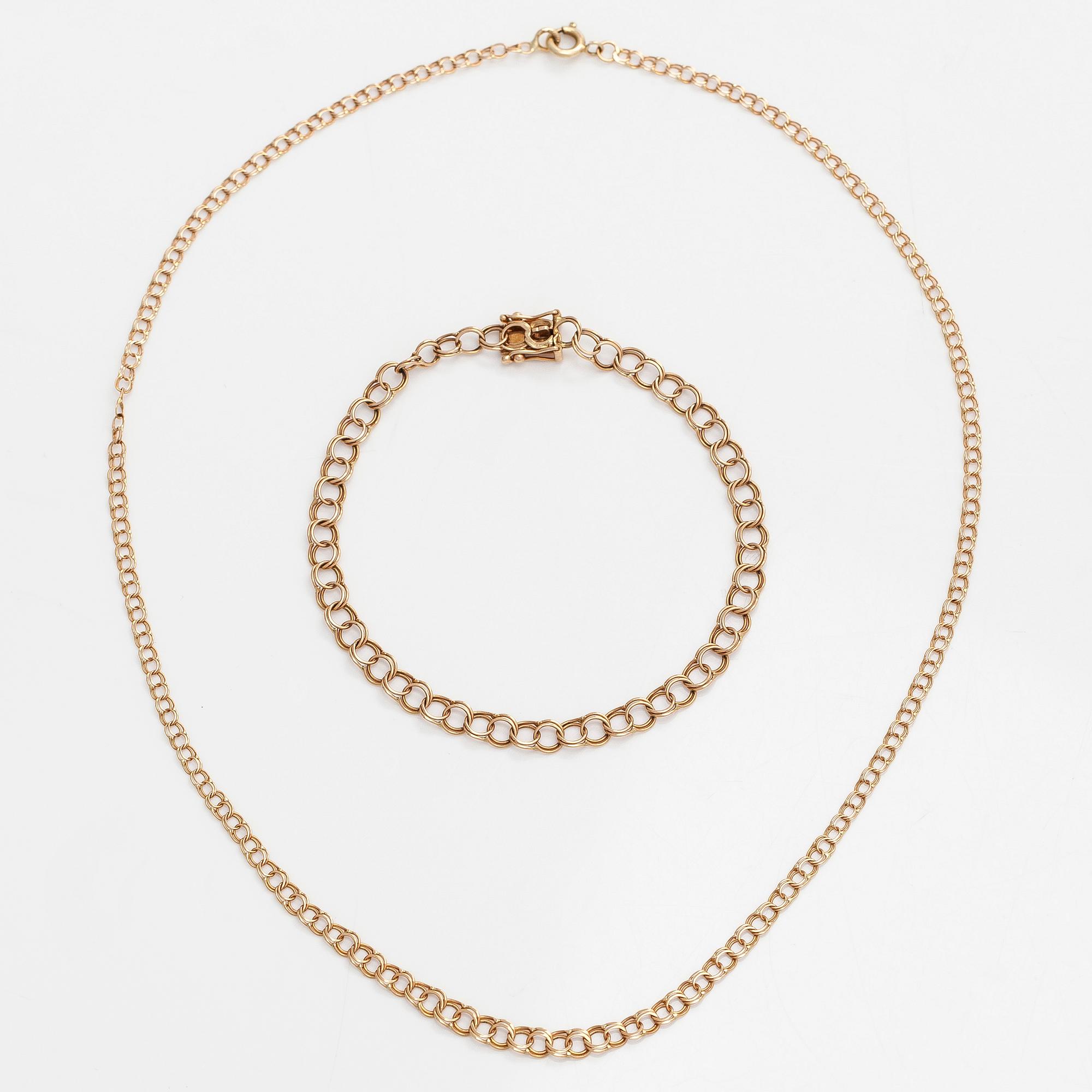 A 14K gold Bismarck necklace and bracelet.