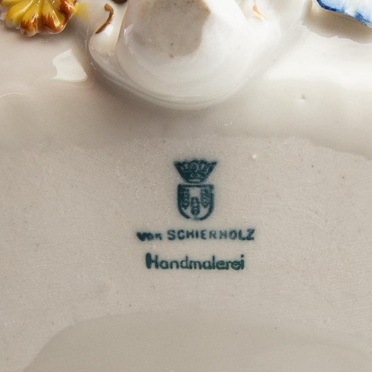 Bowl and candlesticks, a pair, Rococo style, Germany, first half of the 20th century, porcelain.