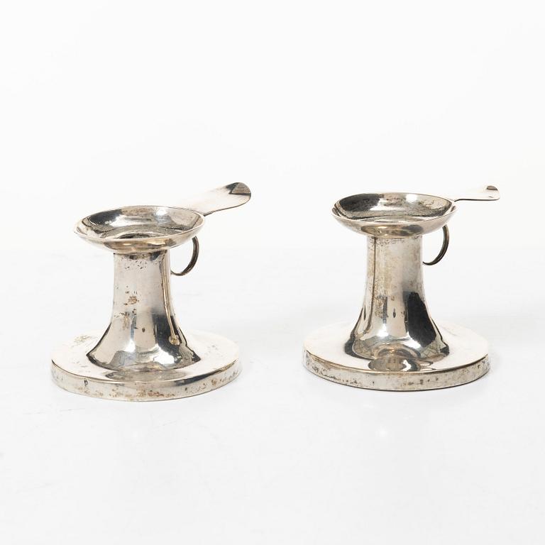 Olaus Hasselquist, a pair of silver night candle sticks, Sweden, 1781.