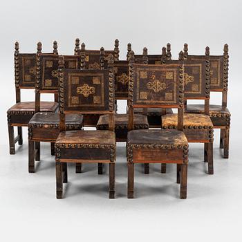 A set of nine beech Baroque style chairs, end of the 19th Century.
