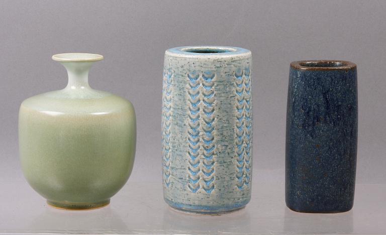 VASER, 3 st, stengods, Per Linneman Schmidt, Palshus samt Höganäs, sign.