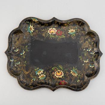 Two painted flower pots and 3 trays, 19th/20th Century.