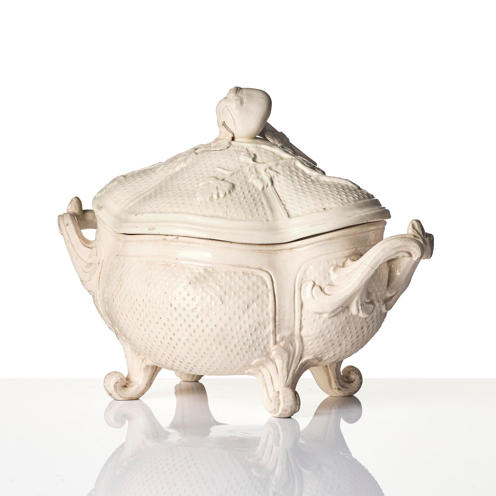 A Swedish cream ware tureen with cover, Marieberg, 18th century.