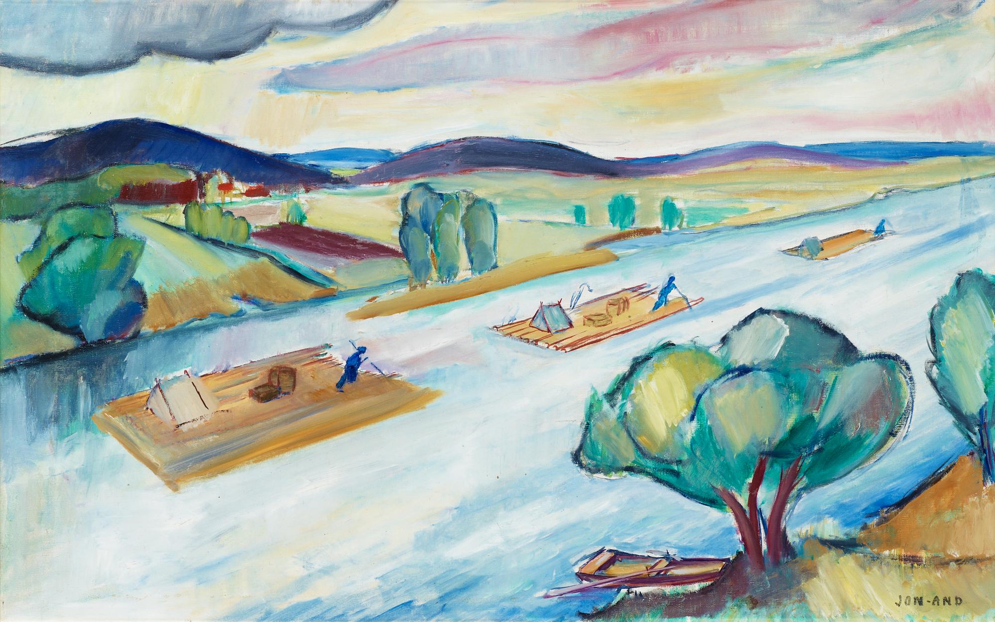 John Jon-And, "Flottar på Göta kanal" (Rafts at the Canal).