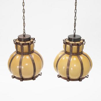 A Pair of Swedish Ceiling Lights, Tyringe Konsthantverk, Mid 20th Century.