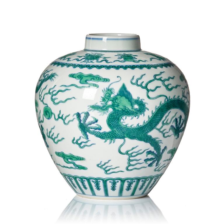 A Chinese five clawed dragon jar, with Qianlong mark, possibly Republic.