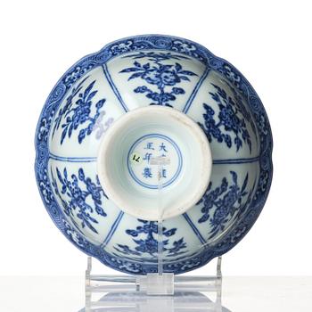 A blue and white 'sanduo' lobed bowl, Qing dynasty, Yongzheng mark and of the period (1723-35).