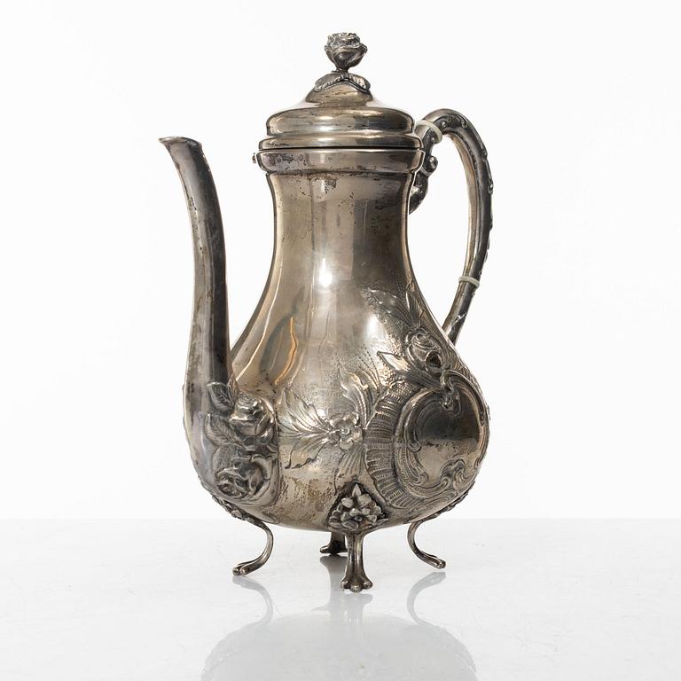 Kaffekanna, silver, rokokostil, 1900-tal.