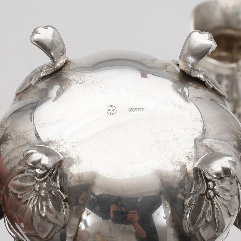 KAFFESERVIS, 3 delar, silver, Danmark, 1900-tal, total vikt ca 871 gram.