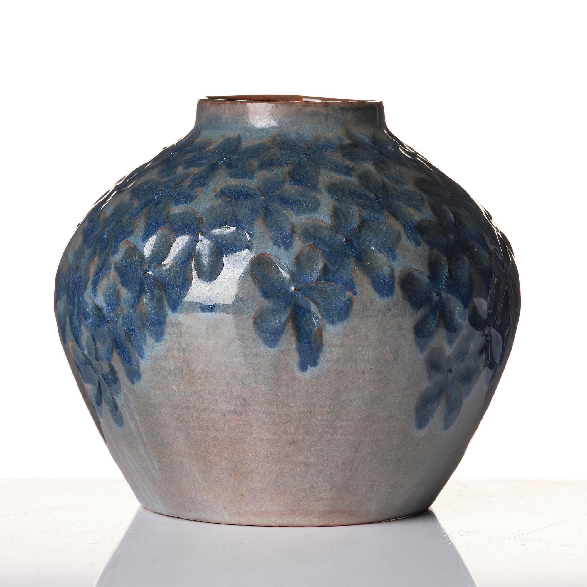 Hilma Persson-Hjelm, a glazed earthenware art nouveau vase, executed in her own studio, Arvika 1916. No 3807.