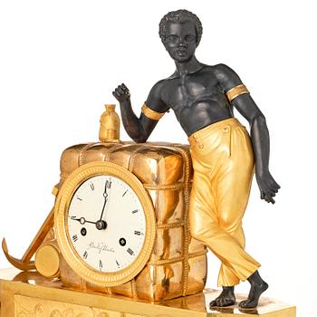 A French Empire ormolu and patinated bronze 'Le Matelot' mantel clock, Paris, early 19th century.