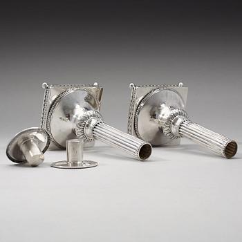 A pair of Swedish 18th century silver candlesticks, Johan Wilhelm Zimmerman, Stockholm 1798.