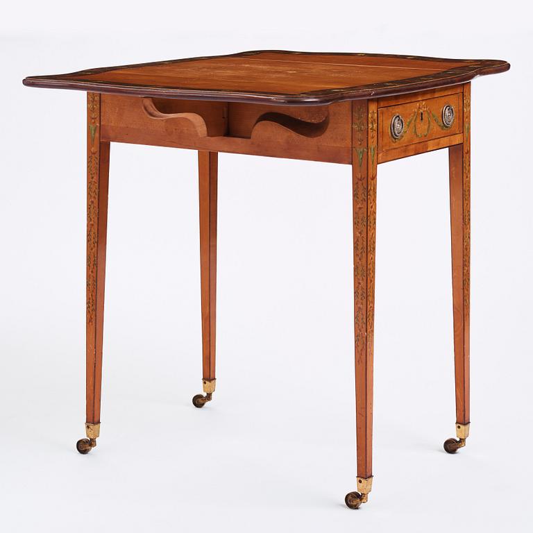 A Sheraton Revival painted satinwood drop-leaf table, 19th century.