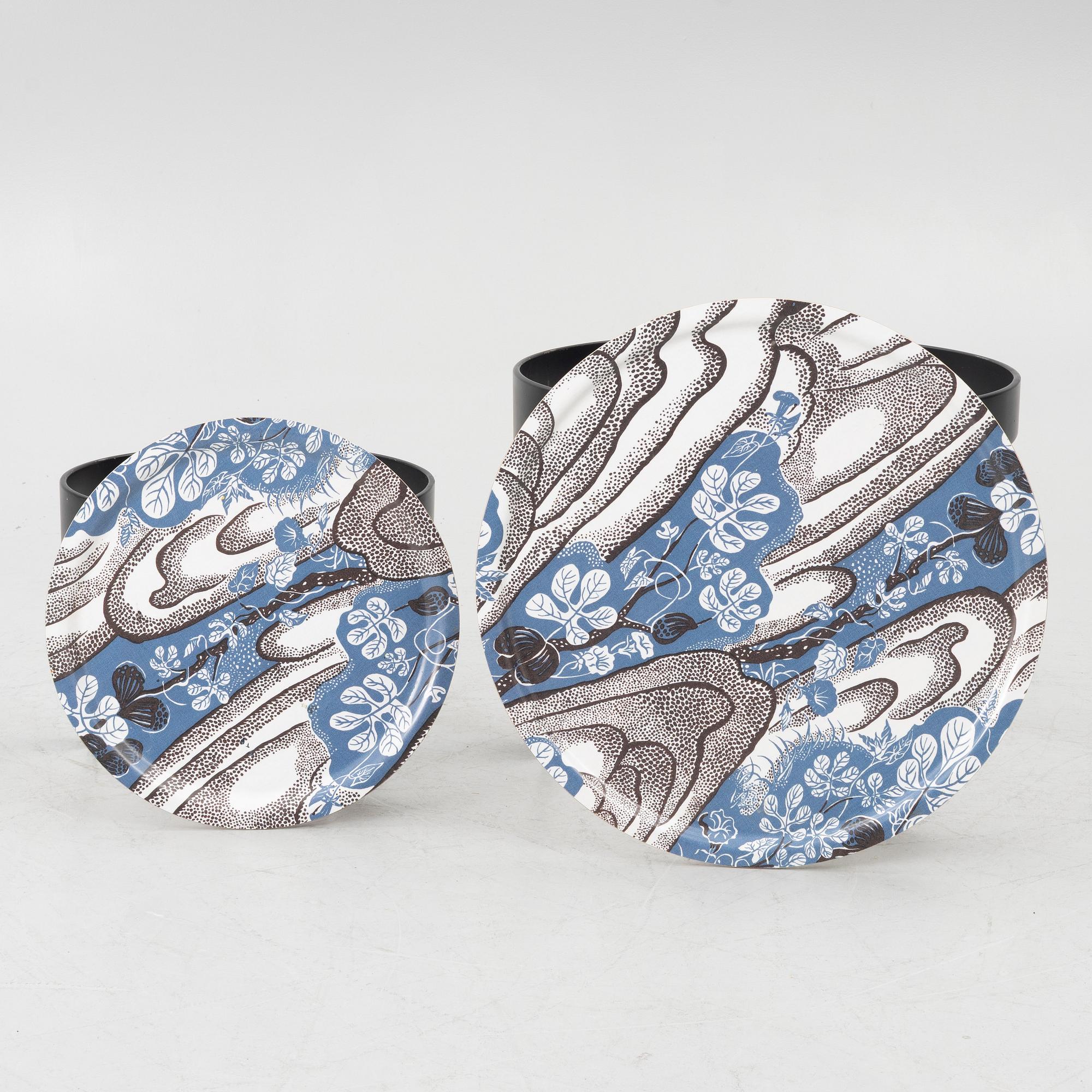 Firma Svenskt Tenn, Margot Barolo & Märta Friman, a pair of tray tables, "Sunday Noon", Svenskt Tenn.