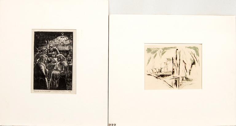 Tuulikki Pietilä, color lithograph and wood engraving, signed, dated, and numbered 1946 4/10 and 1955 4/7.