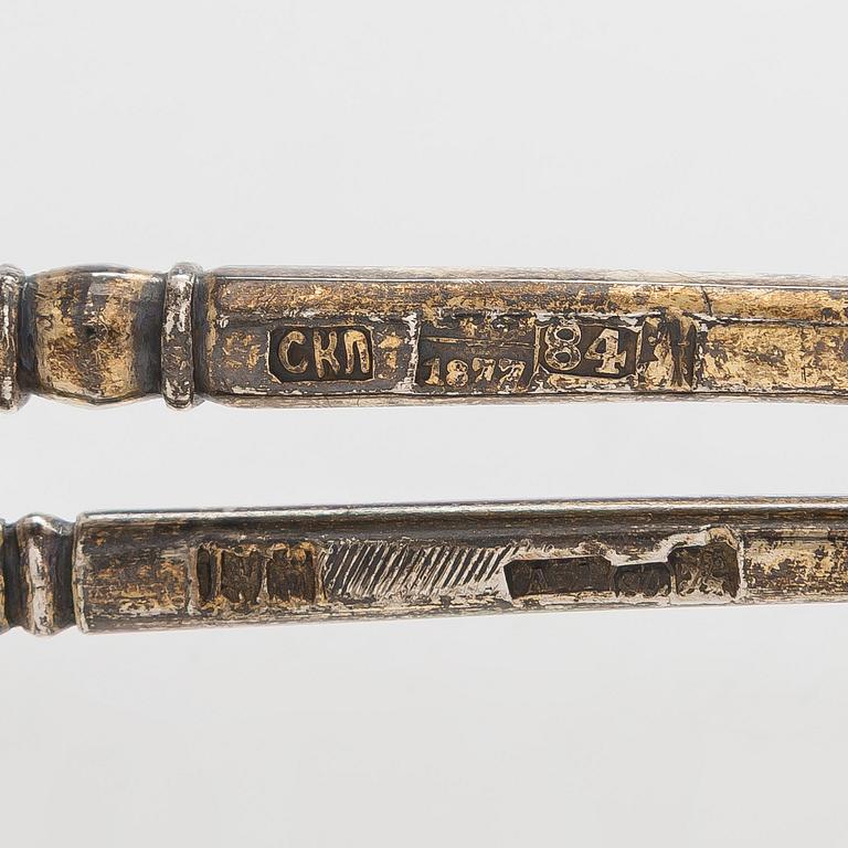 Two 19th-century parcel-gilt silver spoons, Moscow 1877-98.