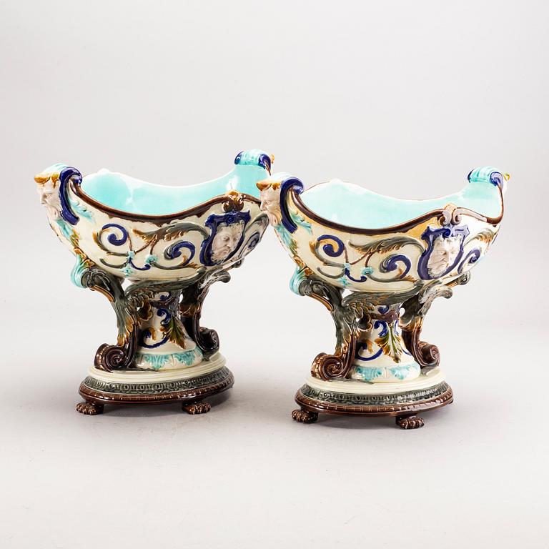 A pair of Rörstrand majolica jardinère around 1900.