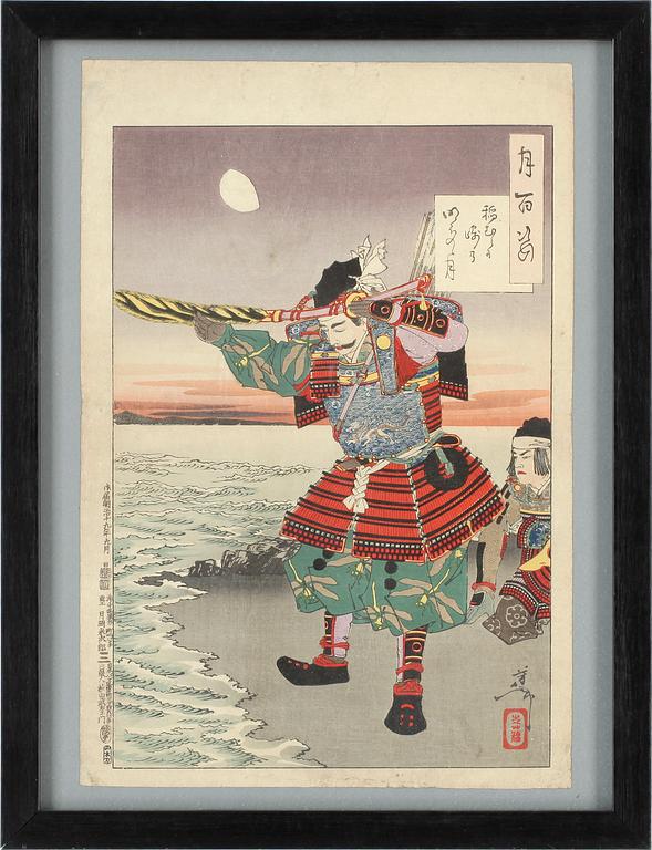 TSUKIOKA YOSHITOSHI, träsnitt, "The full moon coming with a challenge" # 55.