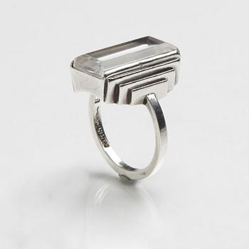 Wiwen Nilsson, ring med facettslipad bergkristall, Lund 1964, sterling.