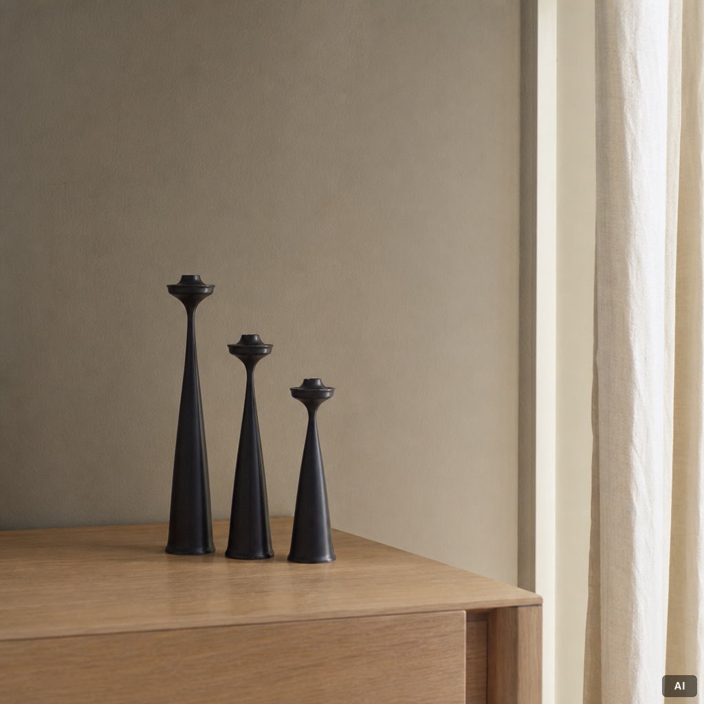 Laurids Lønborg, candlesticks, 3 pieces, Denmark, mid-20th century.