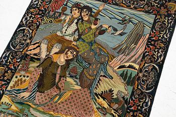 Rug, Tabriz, figural, approx. 140 x 97 cm.