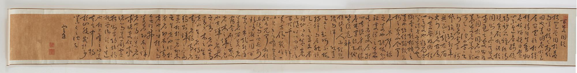 A fine painting of 100 ladies and attendants in a palace garden, and with calligraphy, late Qing dynasty (1644-1912).