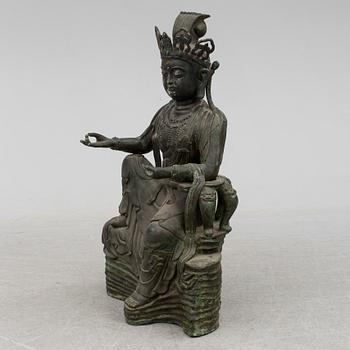 A mid 20th century metal Guan Yin figurine, China.