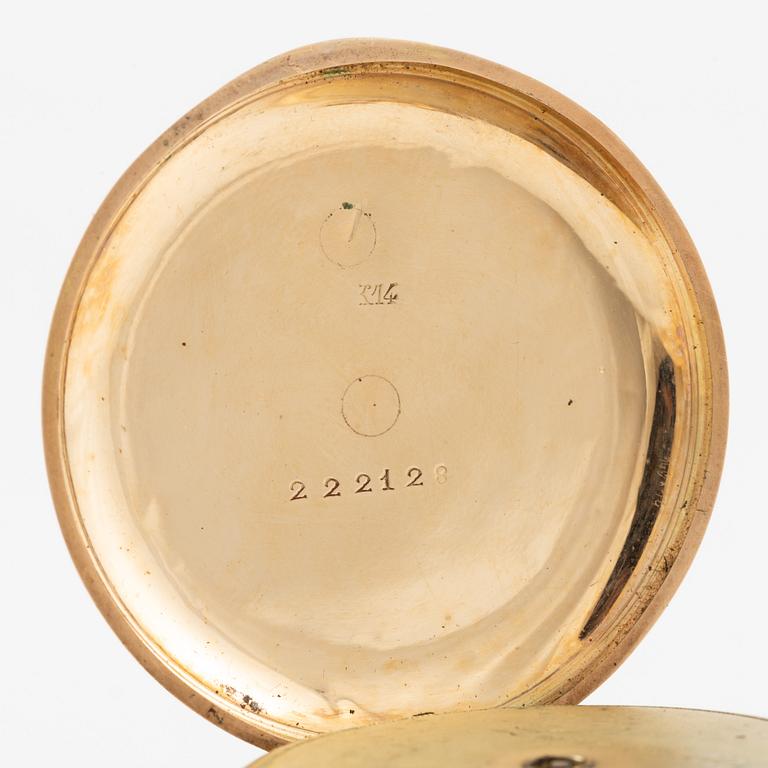 Pocket watch, 14K gold, key-wind, 44 mm.