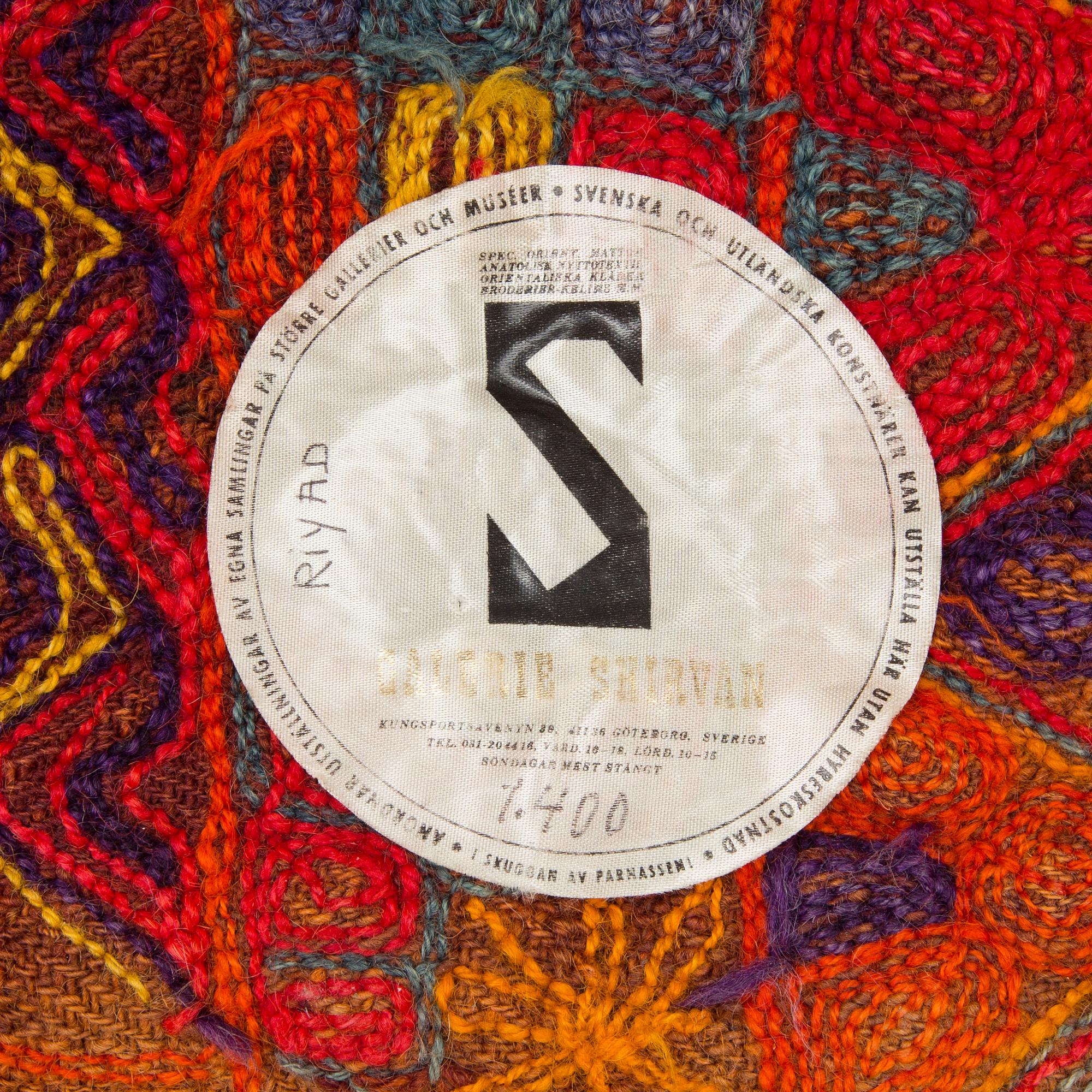 A semi-antique embroidered textile by the Marsh Arabs/nomads in Iraq, around 207 x 163 cm.