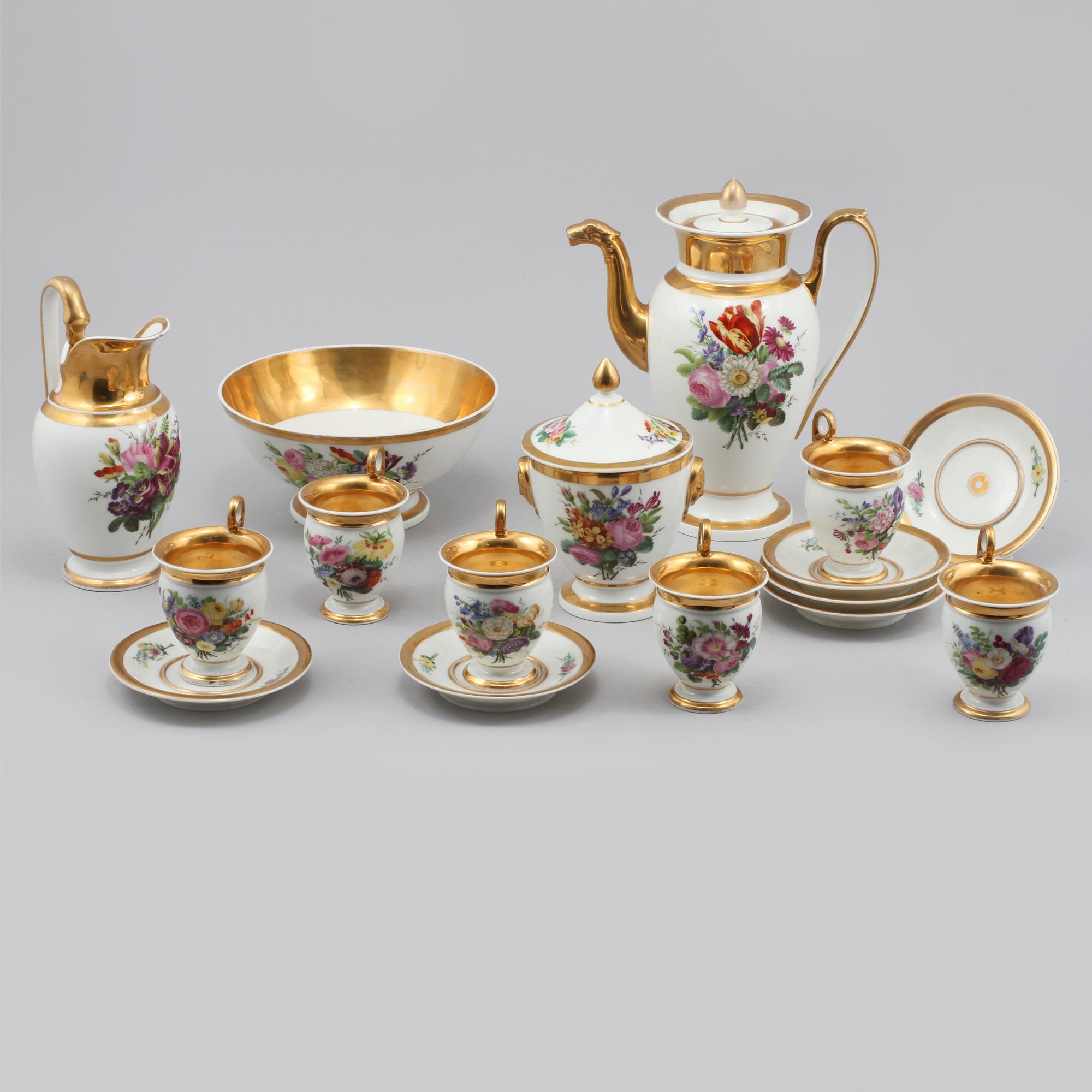 KAFFESERVIS, 10 delar, troligen Frankrike, 1800-talets första hälft.