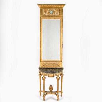 A MIRROR AND CONSOLE TABLE, gustavian style, mid 1900s.