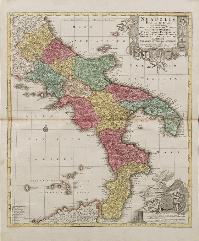 MAP, COPPER ENGRAVING, TOBIAS CONRAD LOTTER "Neapolis Regnum"  from Atlas Novus 1770.