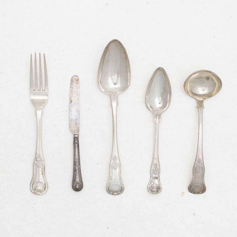 A silver cutlery set, “Kings pattern”, most with mark of Philip Grierson, Glasgow, Scotland, 1826 (22 pieces).