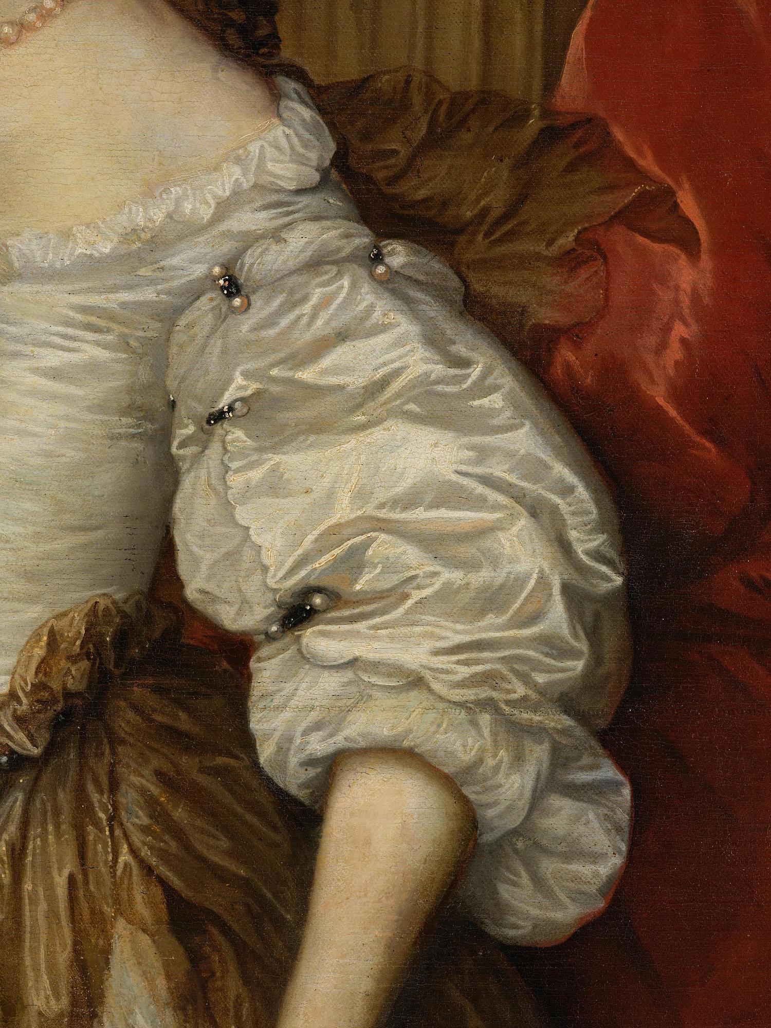 Adriaen Hanneman, Half-length portrait of a woman with a dog (Portret van een dame).