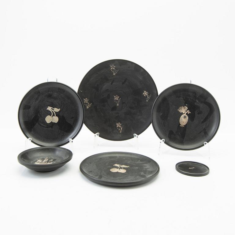 Fat, 6 pcs, Isolit with silver decoration, Perstorp, mid-20th century.