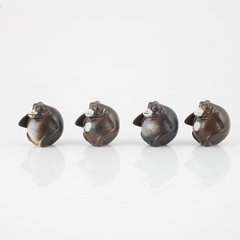 Gösta Grähs, four stoneware monkey figurines, Rörstrand, Sweden.