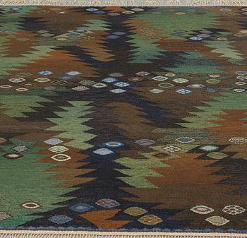 Barbro Nilsson, A CARPET, "Tånga brun och grön", flat weave, ca 228 x 169,5 cm, signed AB MMF BN.