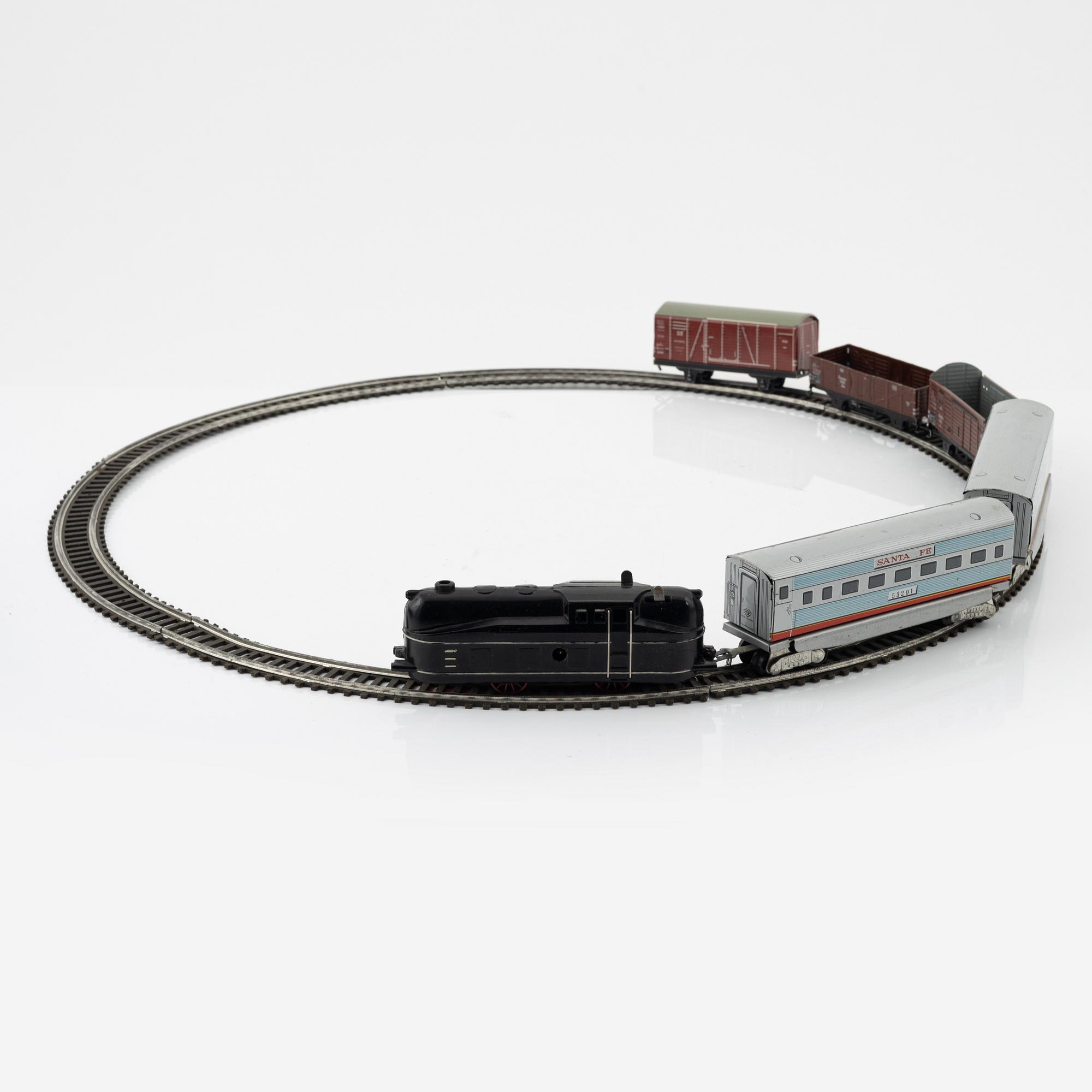 A Fleischmann tin plate scale model railway, U.S. zone, Germany, 1940s.