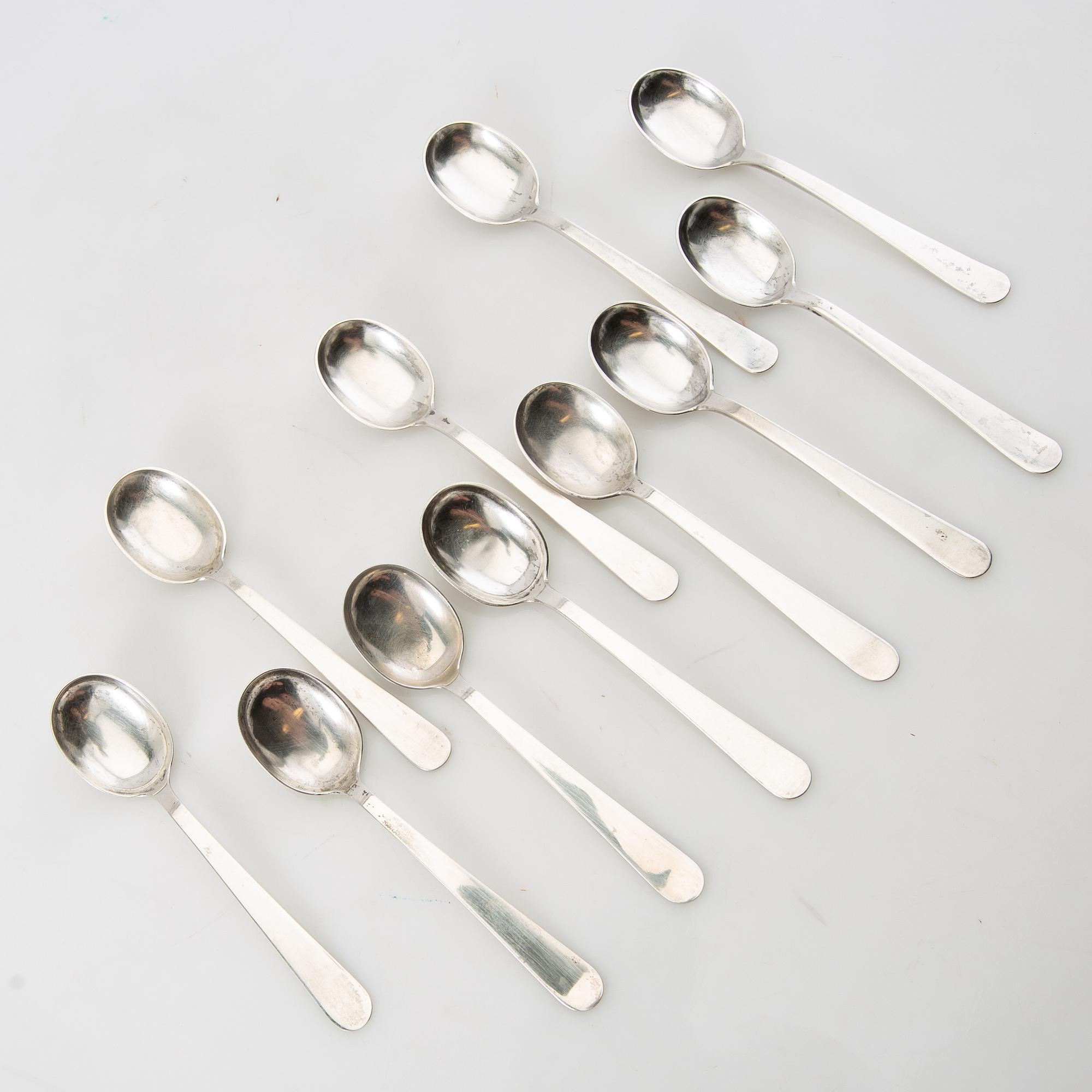 Wiwen Nilsson, teaspoons 11 pcs. silver Lund 1930s/40s.