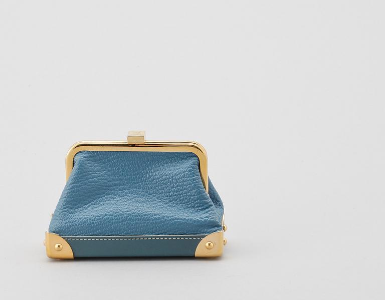 A blue leather purse by Louis Vuitton.