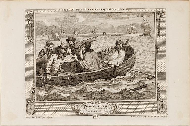 WILLIAM HOGARTH, three copper etchings, "The Cockpit", 1759 and plate 5 and 6 from "Industry and Idleness", 1747.