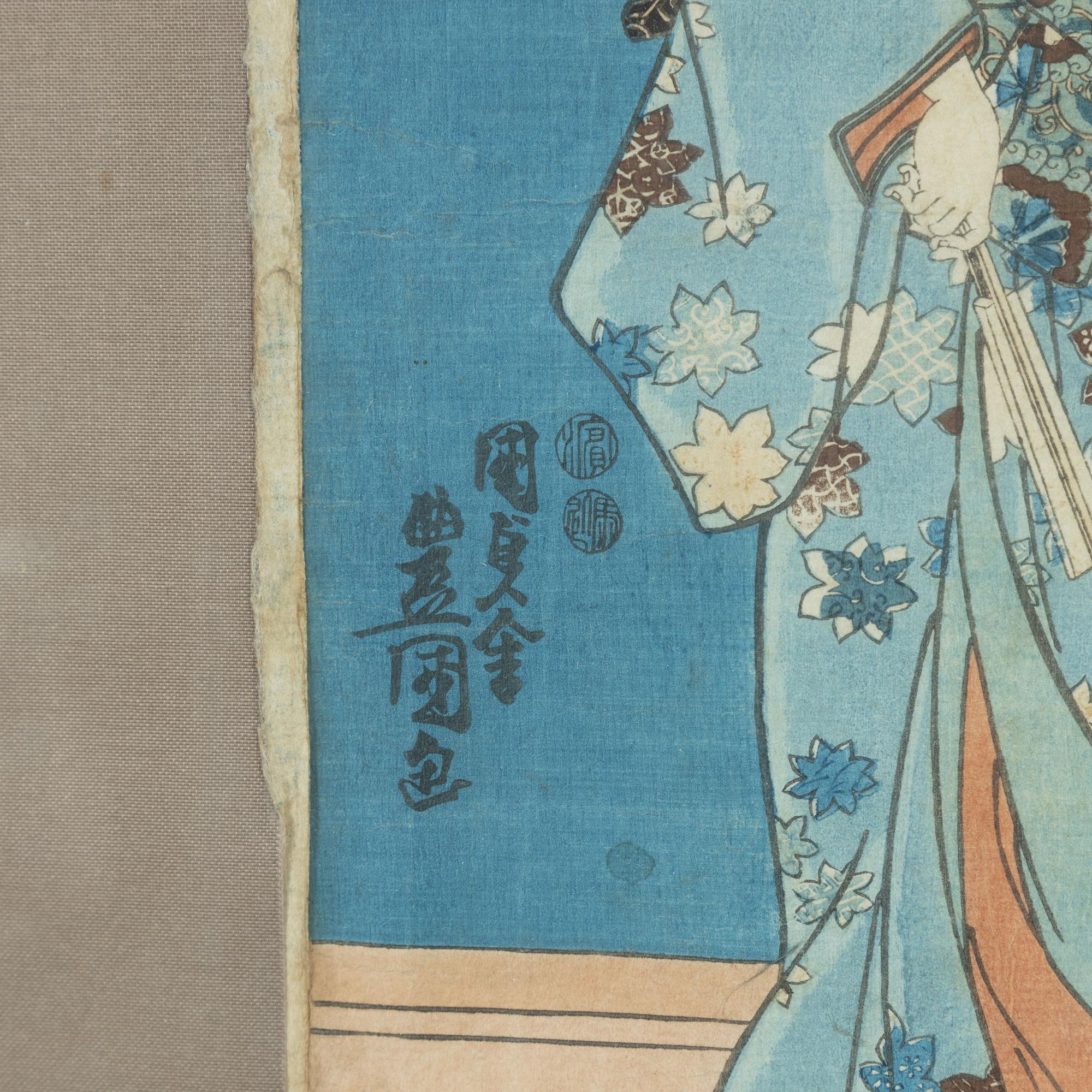 Utagawa Kunisada, a woodblock print triptych, 19th Century.