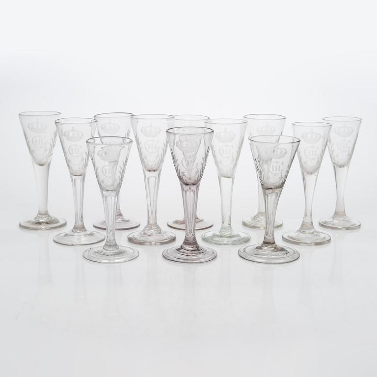 Spetsglas, 12 st, 1700-talets slut och 1800-tal, Sverige.