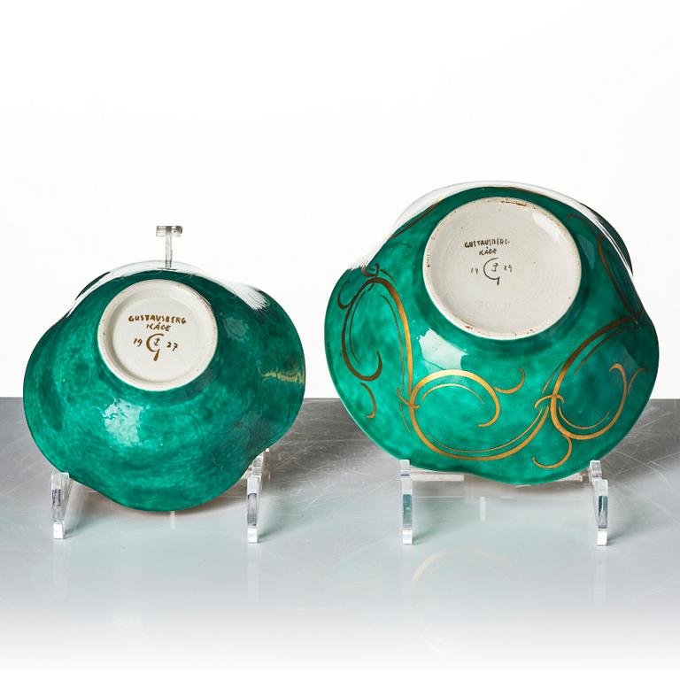 Wilhelm Kåge, outer casing, 2 pieces and bowls, 3 pieces, stoneware, Gustavsberg, most dated 1927-29.