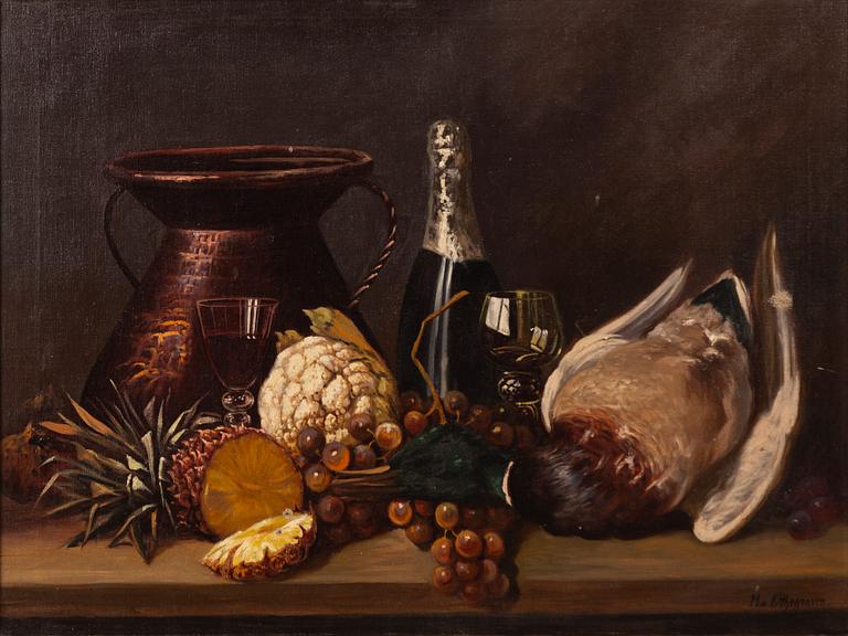 Max von Othegraven, Still Life with Fruits, Wine, and Duck.