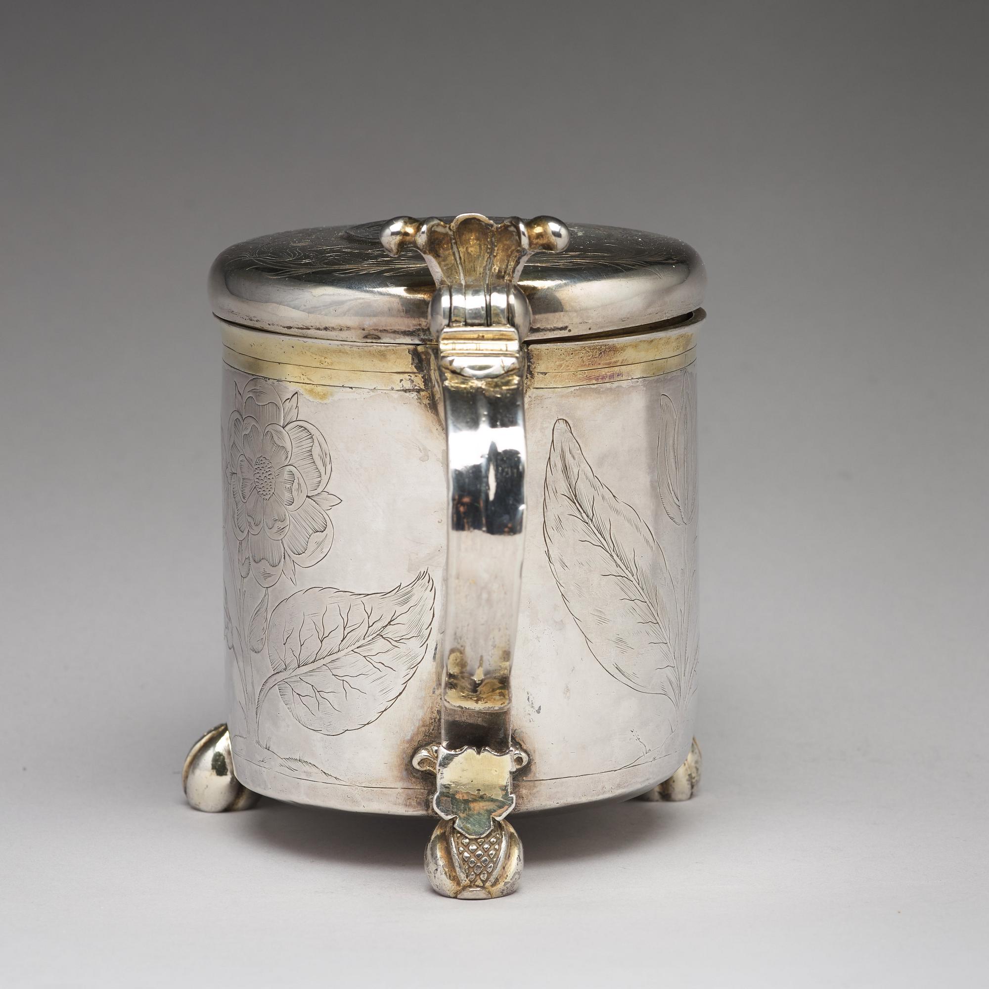 Lars Månsson, dryckeskanna, silver, (verksam i Lidköping -1639-1662-). Barock.