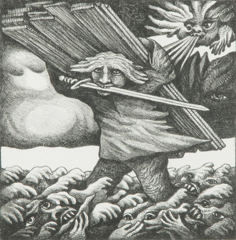 Jüri Arrak, lithograph, signed with dedication and dated -82.
